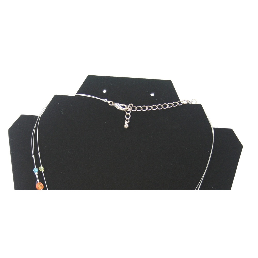 Multicolor Beaded Layered Illusion Necklace Silver Tone Floating Bead 19 Inch - Picture 3 of 3